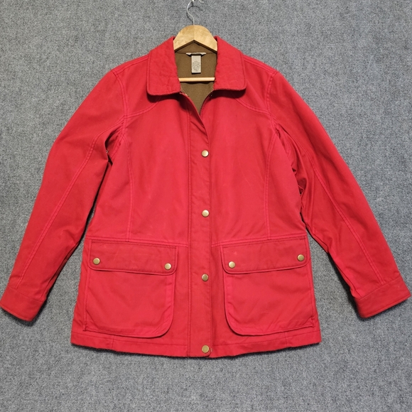 Duluth Trading Co British Millerain Waxed Canvas Jacket Womens Large Red Zip Up - Picture 1 of 16